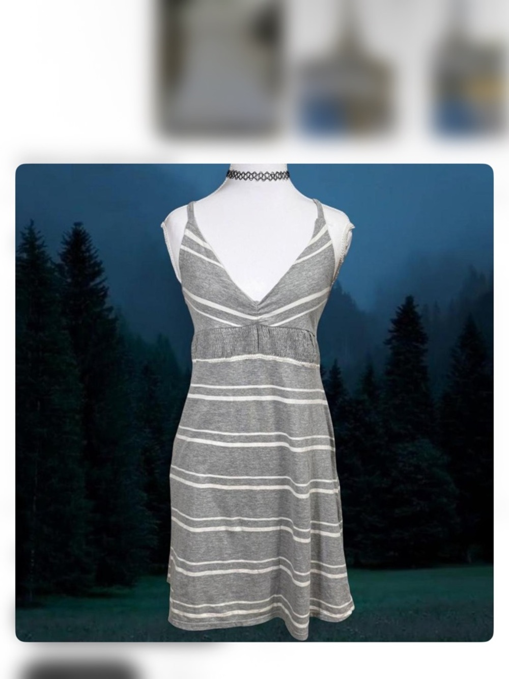 Matix Gray and White Striped V-Neck Mini Dress